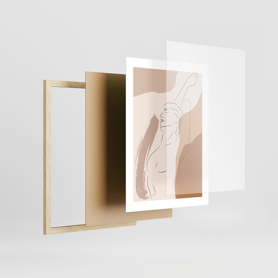 Plakat w ramie 30x40 - Sztuka Nagiej Formy - szkic nagiej kobiety, kolory beżowe - rama drewno