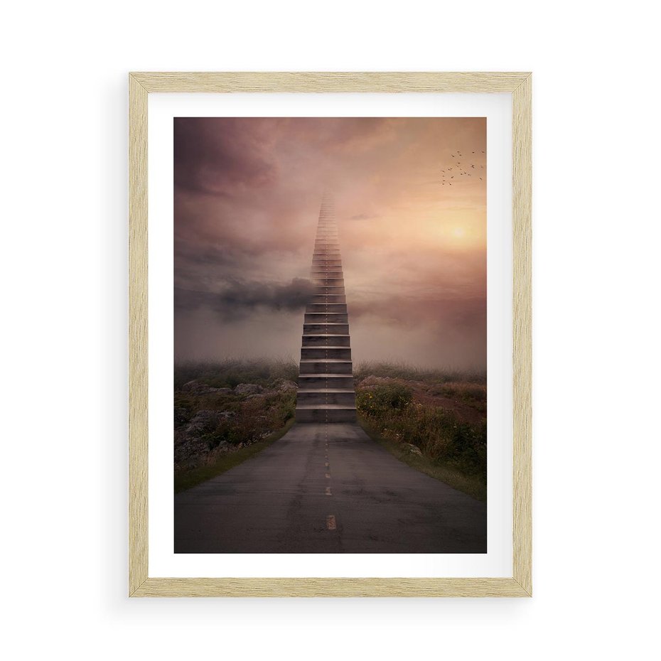 Plakat w ramie 50x70 - Wędrówka po malowniczej drodze - droga, schody - rama drewno
