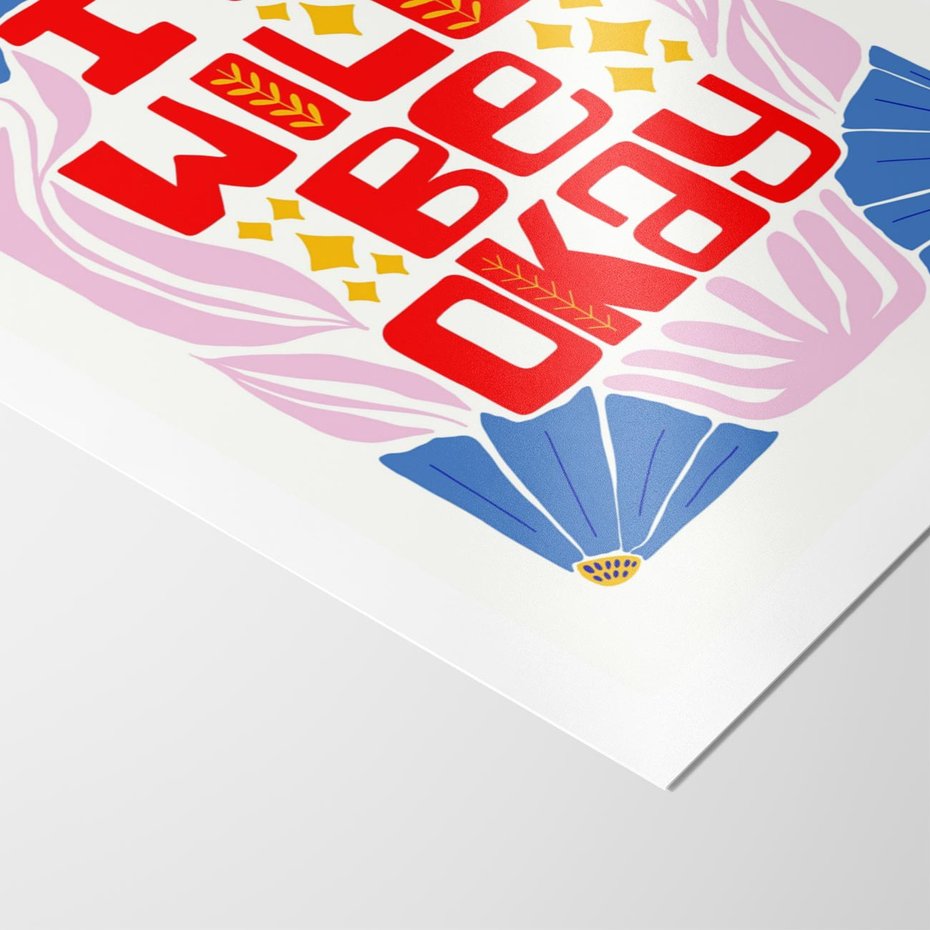 Plakat bez ramy 50x70 - Kwiatowa Ekstaza - czerwona pozytywna typografia, kwiatowa kompozycja