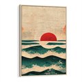 Obraz w ramie 70x100 - Czerwone Melodie - japońska sztuka, zachód słońca nad oceanem - rama drewno