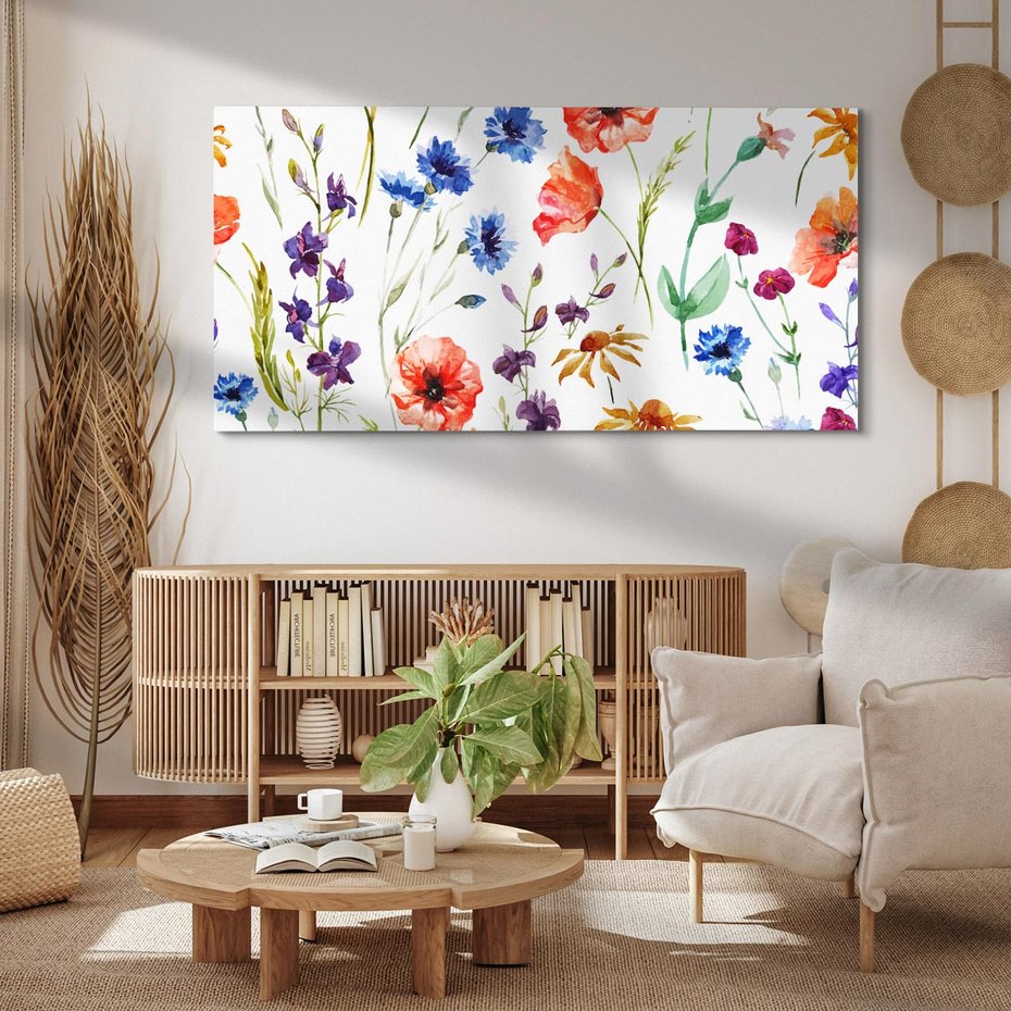 Obraz na płótnie 120x60 - Kwiatowe radości na łące - kwiaty, łączka