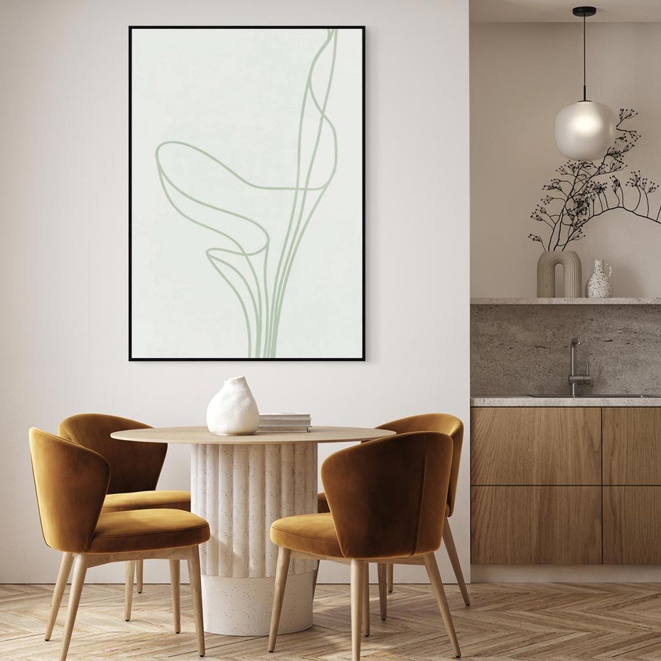 Obraz w ramie 50x70 - Zielona Równowaga Linii - abstrakcyjne delikatne zielone linie, nowoczesny plakat - rama czarna