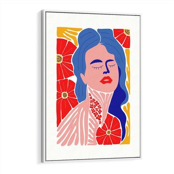 Obraz w ramie 50x70 - Nowoczesna Twarz - nowoczesna grafika, kolorowa twarz kobiety - rama biała