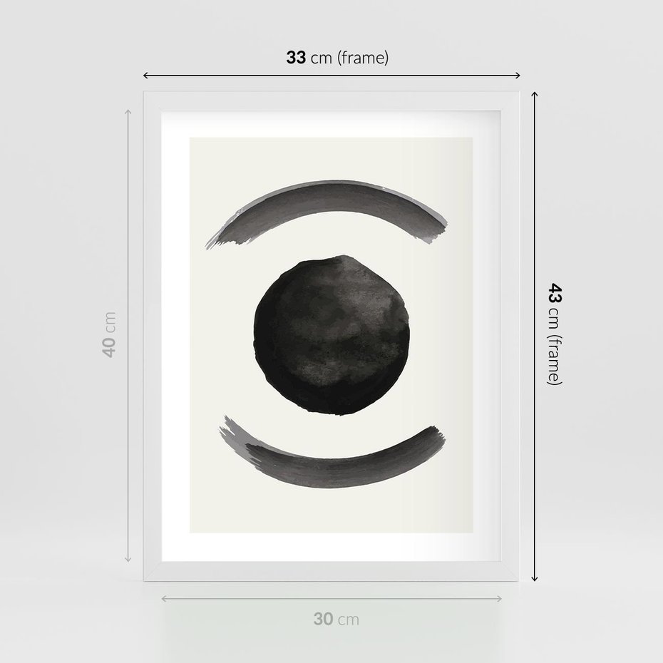 Plakat w ramie 30x40 - Bezczasowe Echo - abstrakcyjne plamy okręgi, akwarelowe - rama biała