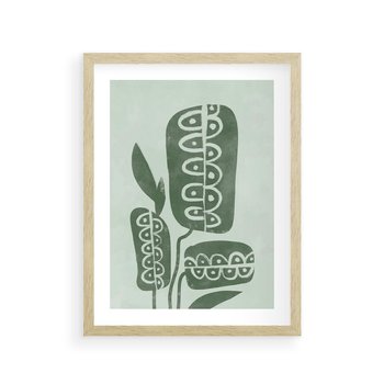 Plakat w ramie 30x40 - Nurtująca Zieleń - abstrakcyjny zielony motyw, skandynawski design - rama drewno