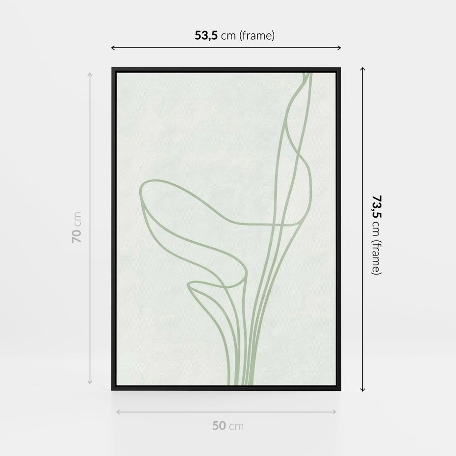 Obraz w ramie 50x70 - Zielona Równowaga Linii - abstrakcyjne delikatne zielone linie, nowoczesny plakat - rama czarna