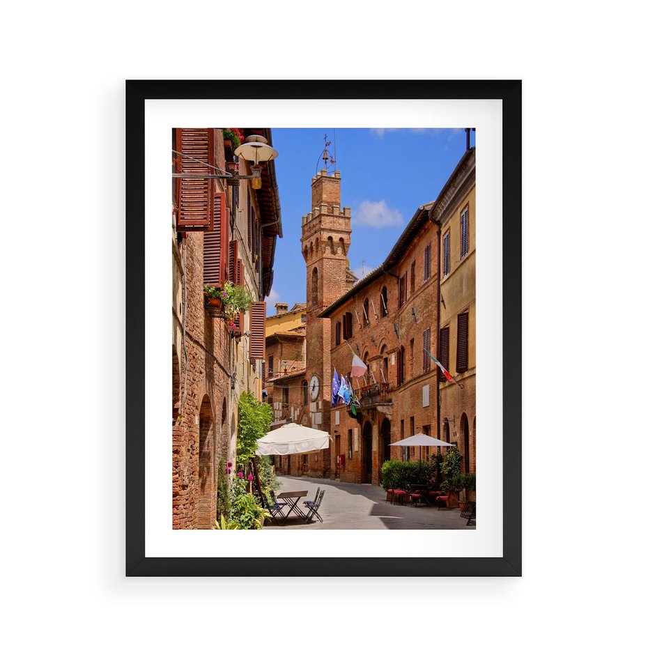 Plakat w ramie 40x50 - Urok włoskich uliczek - włoskie, uliczki - rama czarna
