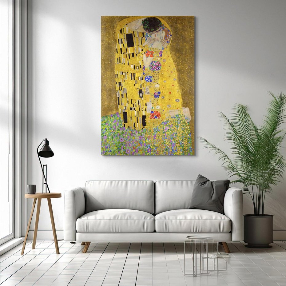 Obraz na płótnie 80x120 - "Pocałunek" (1907–1908) Gustav Klimt - Reprodukcja - reprodukcja, obraz na płótnie