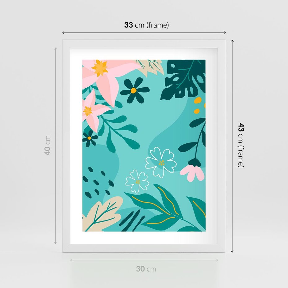 Plakat w ramie 30x40 - Rozkwitające Widoki - pastelowa kompozycja, kwiaty - rama biała