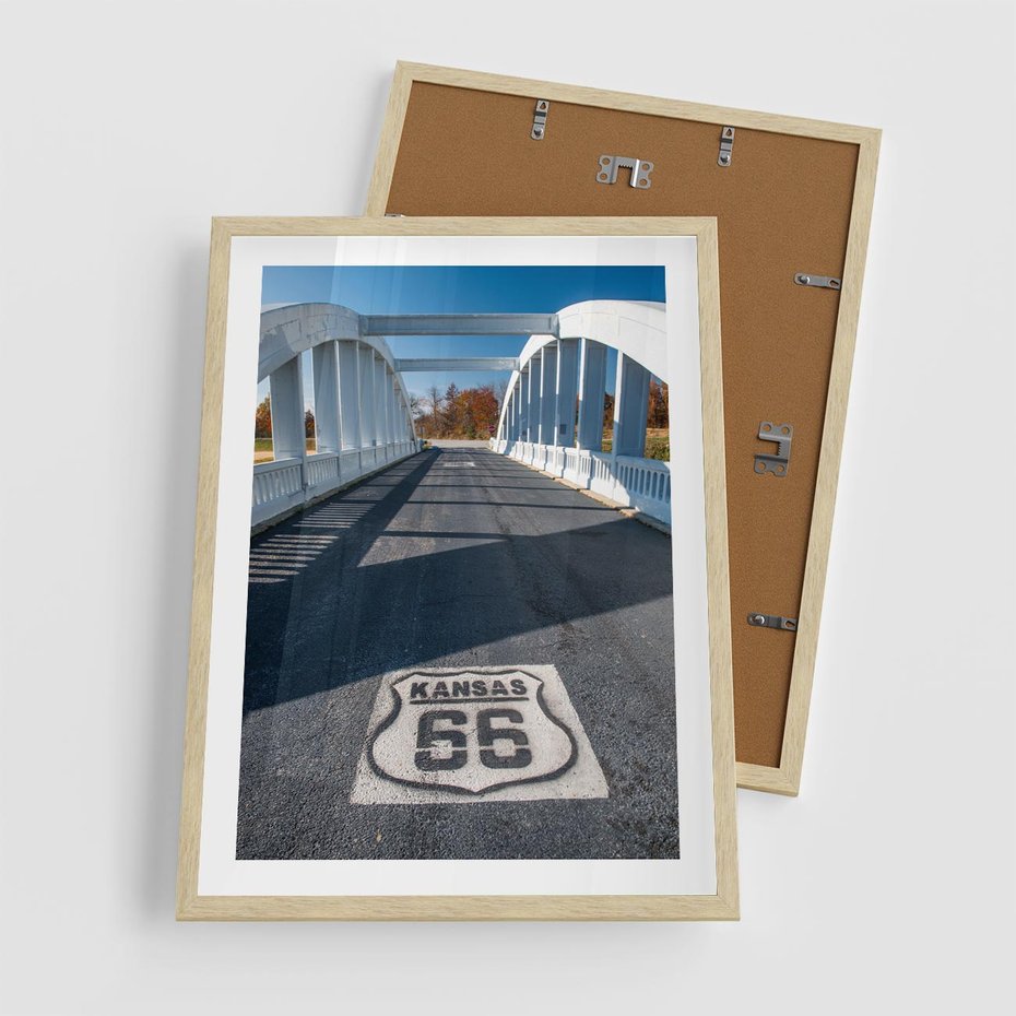 Plakat w ramie 50x70 - Kansas i Route 66 - Kansas, route 66 - rama drewno
