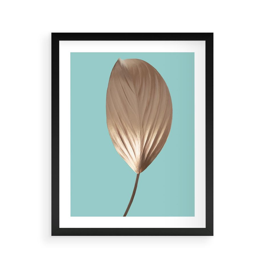 Plakat w ramie 40x50 - Delikatna Harmonia - złote, liście - rama czarna