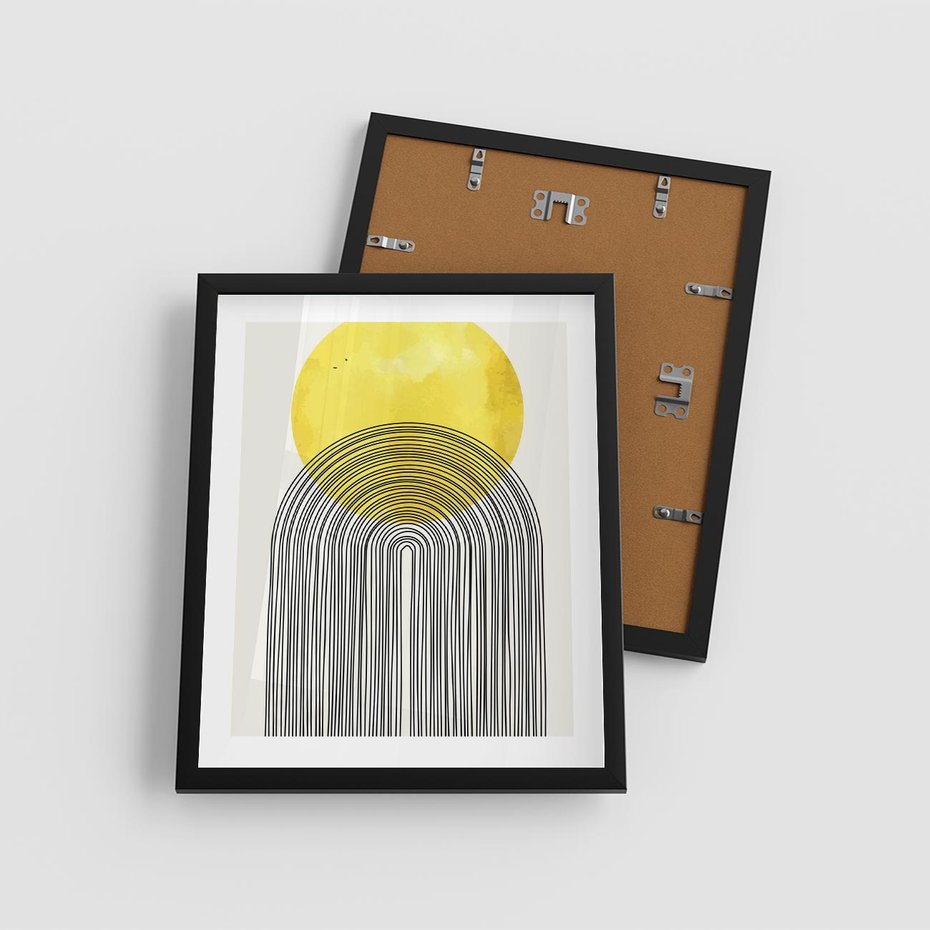 Plakat w ramie 40x50 - Słoneczne Odbicia - geometria, żółte koło - rama czarna