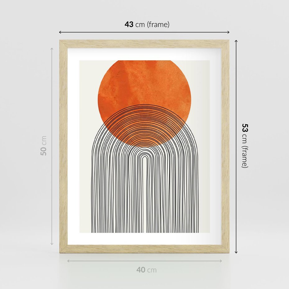 Plakat w ramie 40x50 - Abstrakcyjne Pulsacje - koło, boho styl - rama drewno