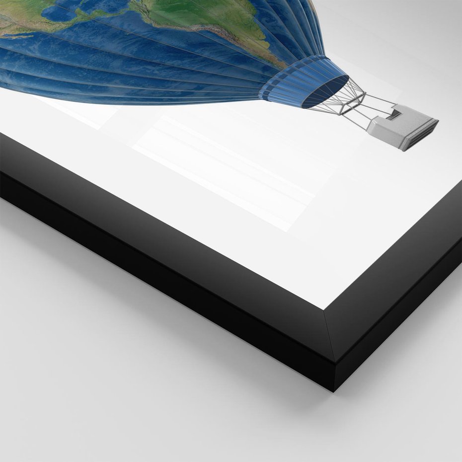 Plakat w ramie 40x50 - Podróżniczy balon nad ziemią - balon, ziemia - rama czarna