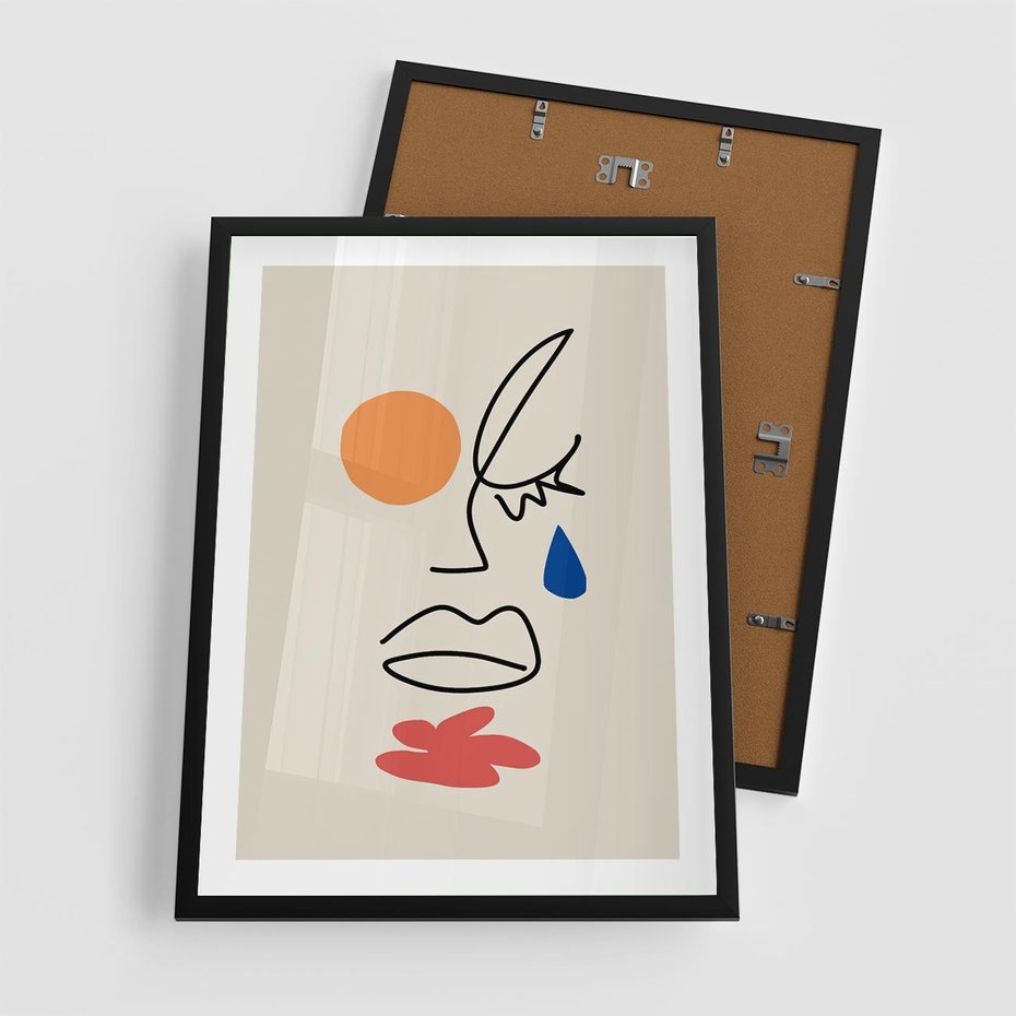 Plakat w ramie 50x70 - Impresje Plam - abstrakcyjny obraz, przypomina twarz - rama czarna