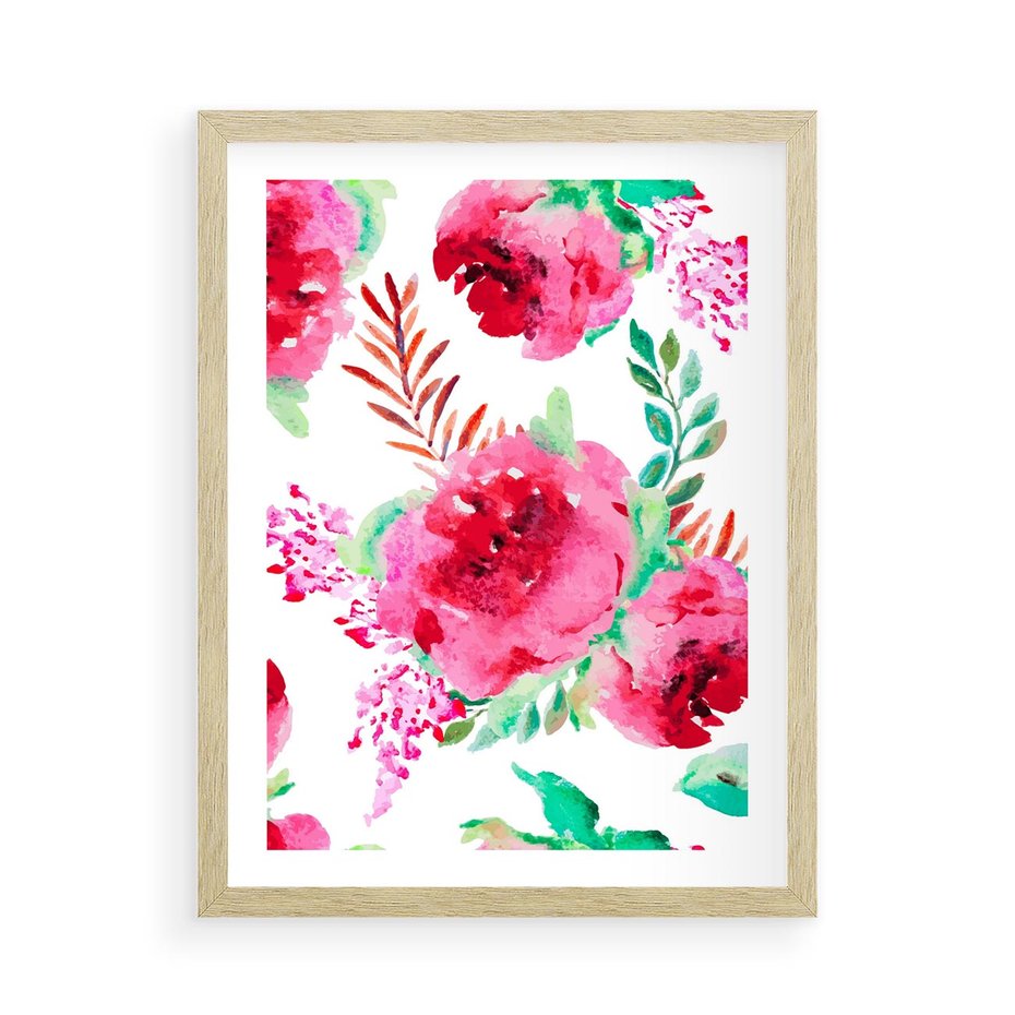 Plakat w ramie 50x70 - Delikatna Akwarela - kwiaty, akwarela - rama drewno