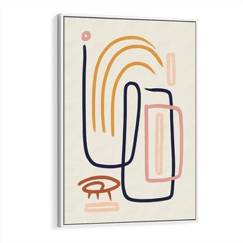 Obraz w ramie 70x100 - Abstrakcyjne Mrugnięcie - abstrakcja w stylu picasso, beżowe tło - rama biała