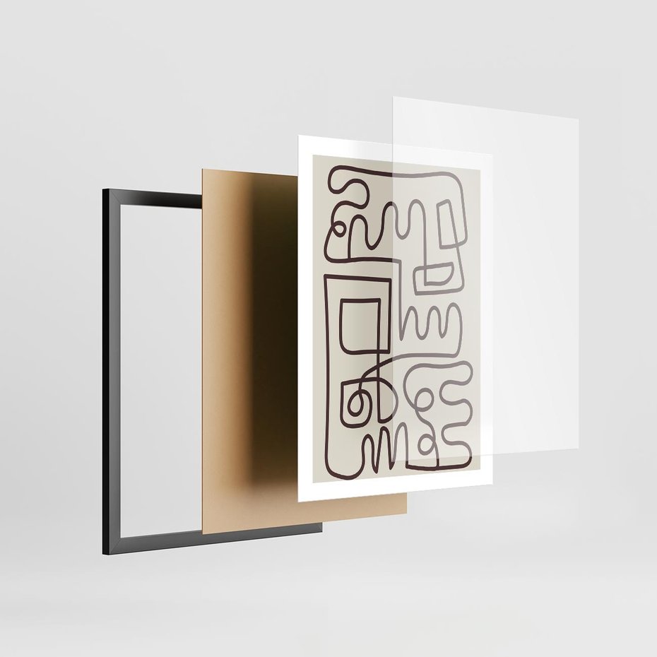 Plakat w ramie 50x70 - Etniczna Abstrakcja - nowoczesna boho grafika, abstrakcja - rama czarna