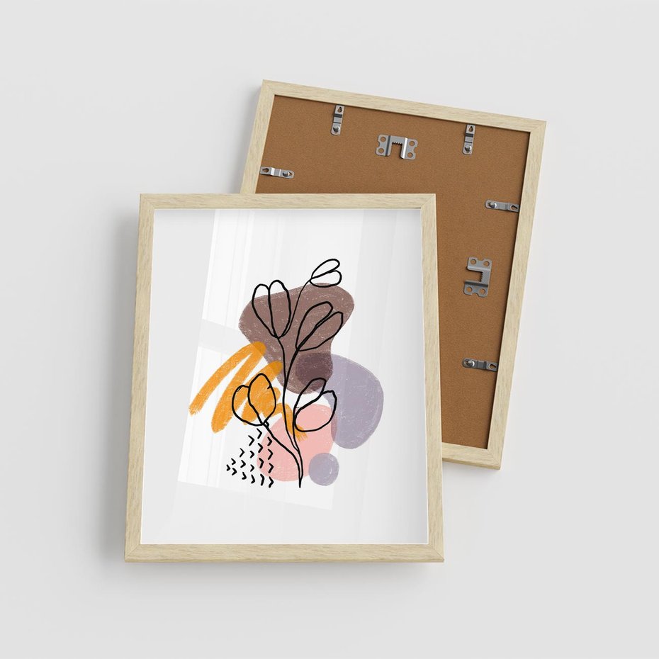 Plakat w ramie 40x50 - Bezgraniczne Widzenia - abstrakcyjna sztuka, liść gałązka - rama drewno