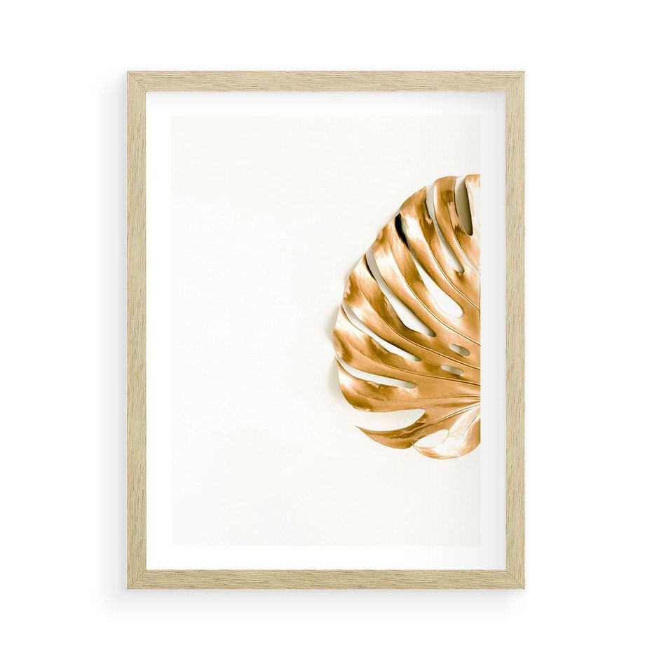 Plakat w ramie 50x70 - Przyjemność dla Oczu - złote, liście - rama drewno