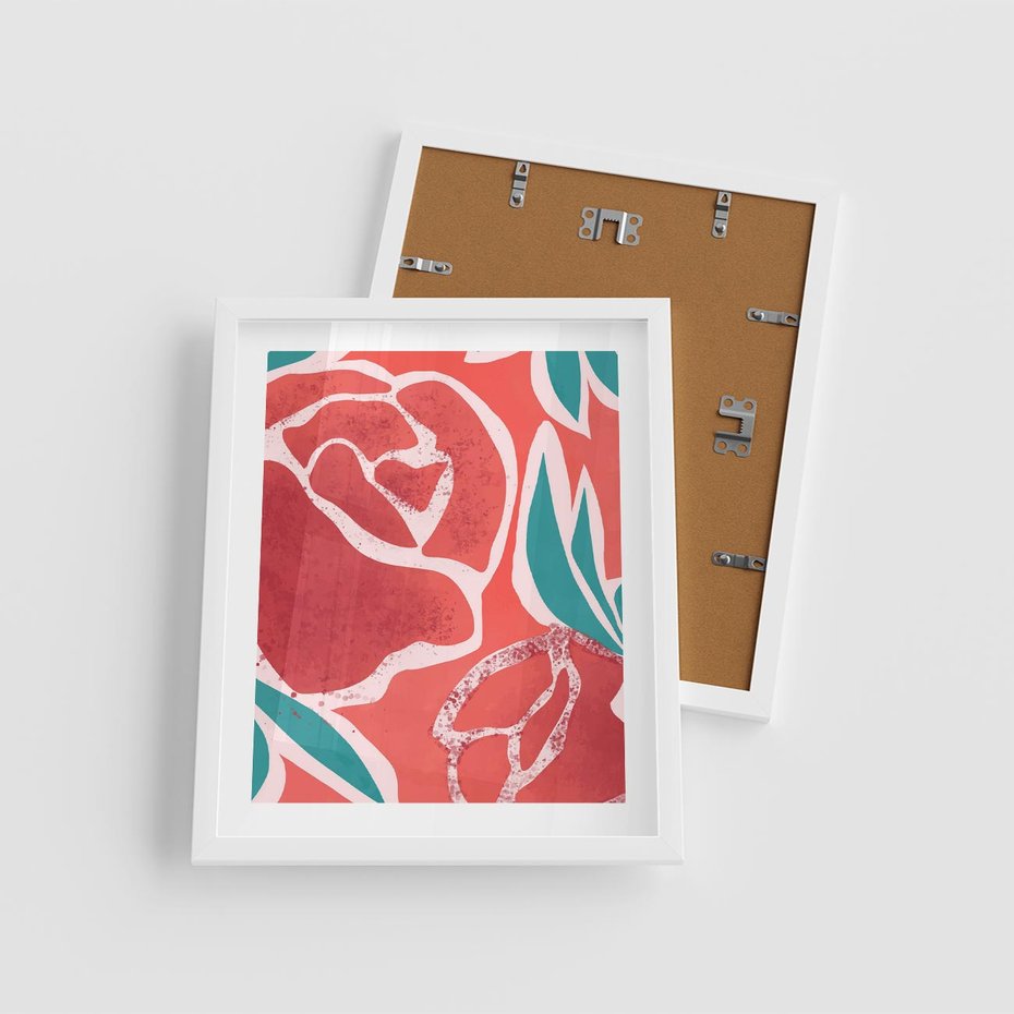 Plakat w ramie 40x50 - Rozkwitające Kształty - nowoczesny plakat, abstrakcyjne róże - rama biała