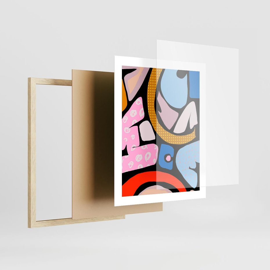 Plakat w ramie 40x50 - Kolory Komiksu - abstrakcyjne formy, komiksowy styl - rama drewno