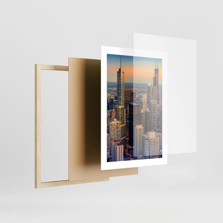 Plakat w ramie 30x40 - Wieżowce Nowego Jorku - Manhattan, wieżowce - rama drewno