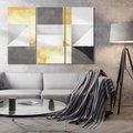 Obraz na płótnie 120x80 - Marmur w Geometrycznych Kształtach - geometryczne linie, złoto i szarość