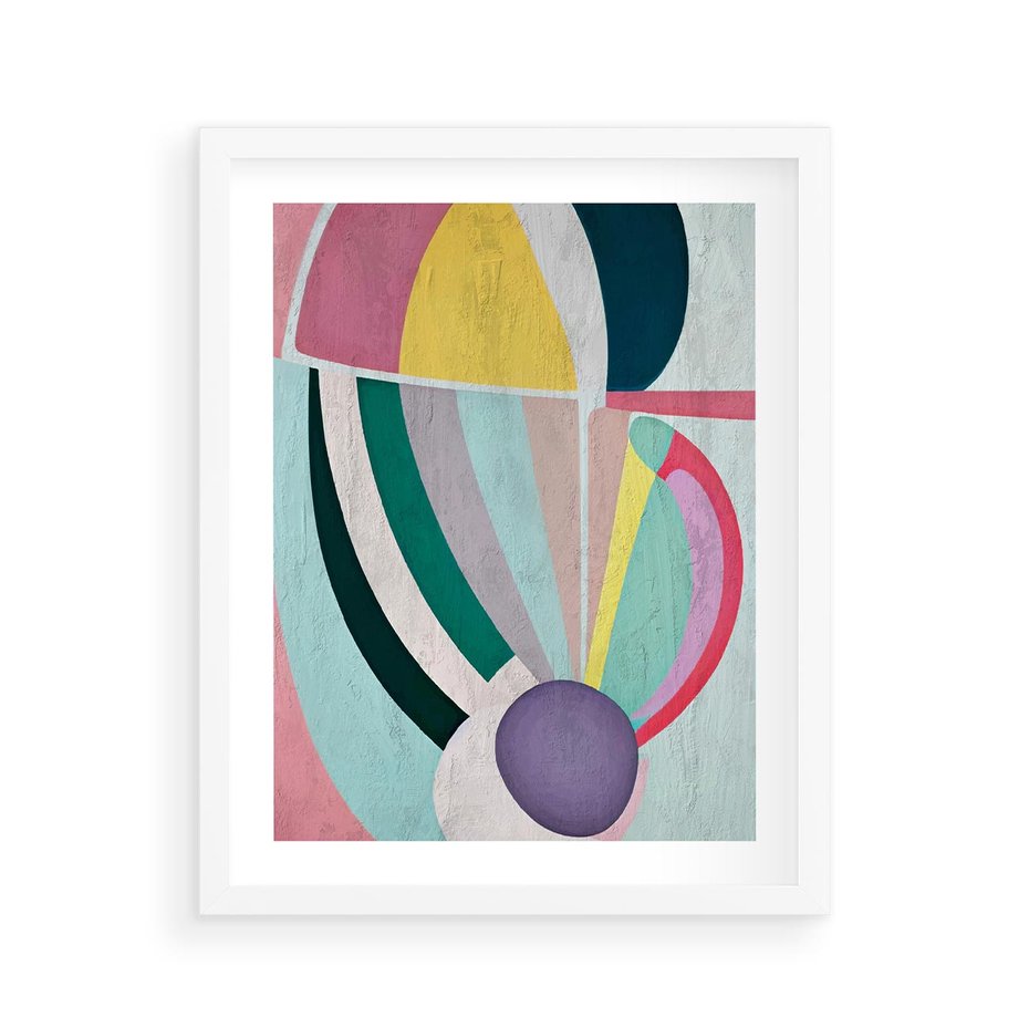 Plakat w ramie 40x50 - Podróżne Echa Przestrzeni - abstrakcyjne dziwne kształty, olejny obraz - rama biała