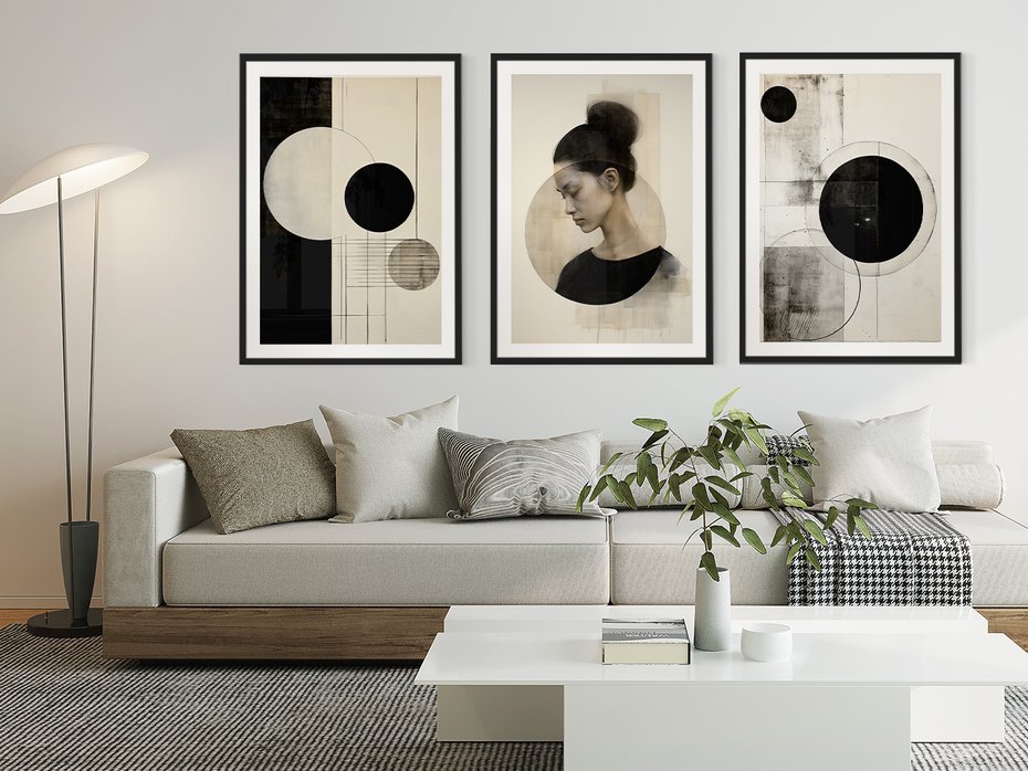 Zestaw obrazy w ramie 50x70 galeria - nowoczesny, loft, abstrakcja - rama czarna