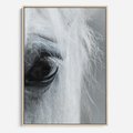 Obraz w ramie 70x100 - Oko Mocy - czarno białe zdjęcie, zbliżenie makro na oko konia - rama drewno