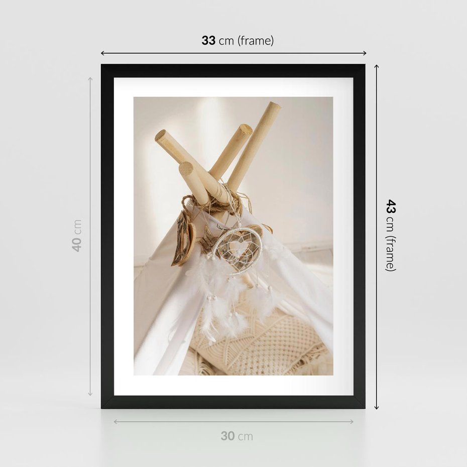 Plakat w ramie 30x40 - Oaza Swobodnego Stylu - boho, tipi - rama czarna