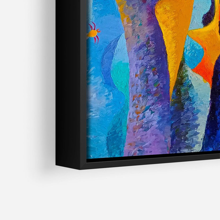 Obraz w ramie 70x100 - Płomienne Tańce Abstrakcji - energetyczna abstrakcja, dziwne formy - rama czarna
