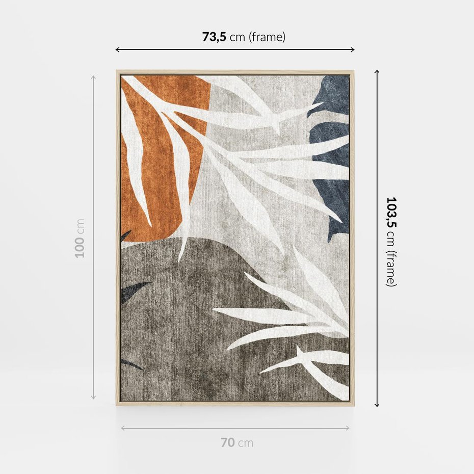 Obraz w ramie 70x100 - Oddechy ciszy i ruchu - rzut liści palmy, monstery - rama drewno