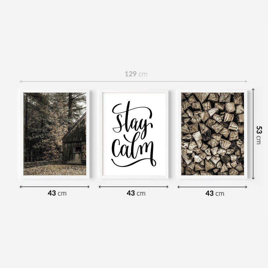 Zestaw obrazy w ramie 40x50 galeria - Spokój, cytat, typografia, rustykalny - rama biała