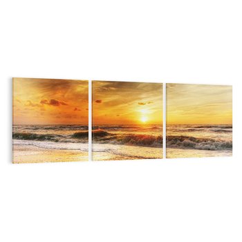 Obraz na płótnie 150x50 - Plaża Morza i Fale Zachodu Słońca - plaża, morze