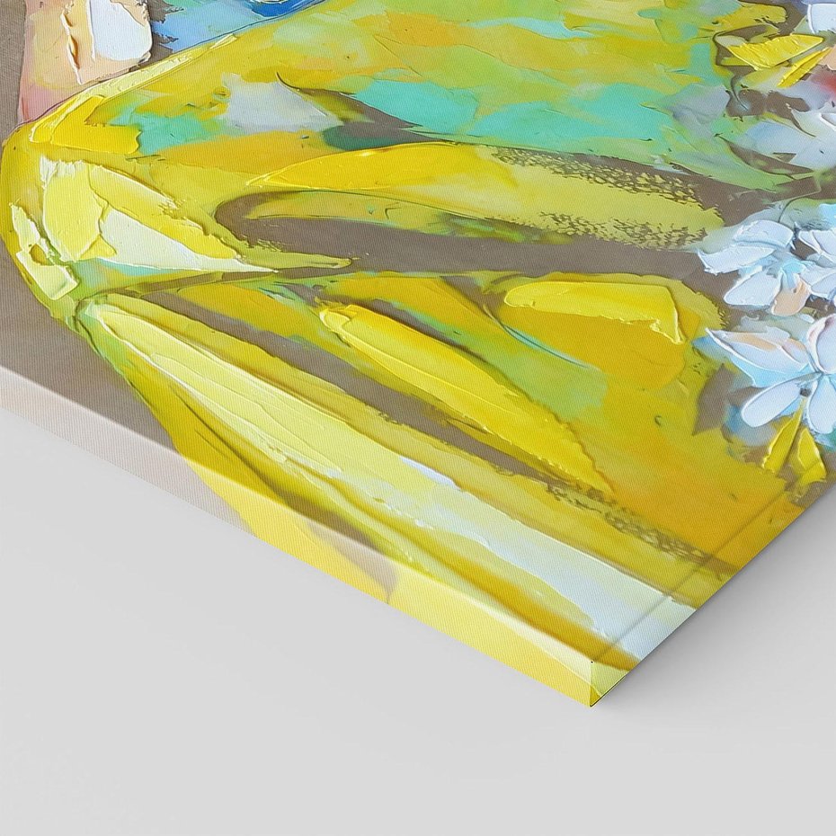 Obraz na płótnie 70x100 - W Żółtej Sukience - olejny abstrakcyjny obraz, portret kobiety w żółtej sukience