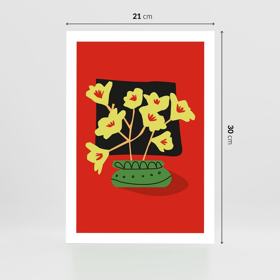 Plakat bez ramy 21x30 - Abstrakcyjne Przenikanie - abstrakcyjne kwiaty, czerwone tło