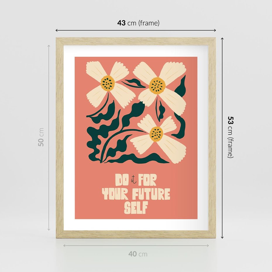 Plakat w ramie 40x50 - Mgliste Refleksje - nowoczesny plakat, różowe tło - rama drewno