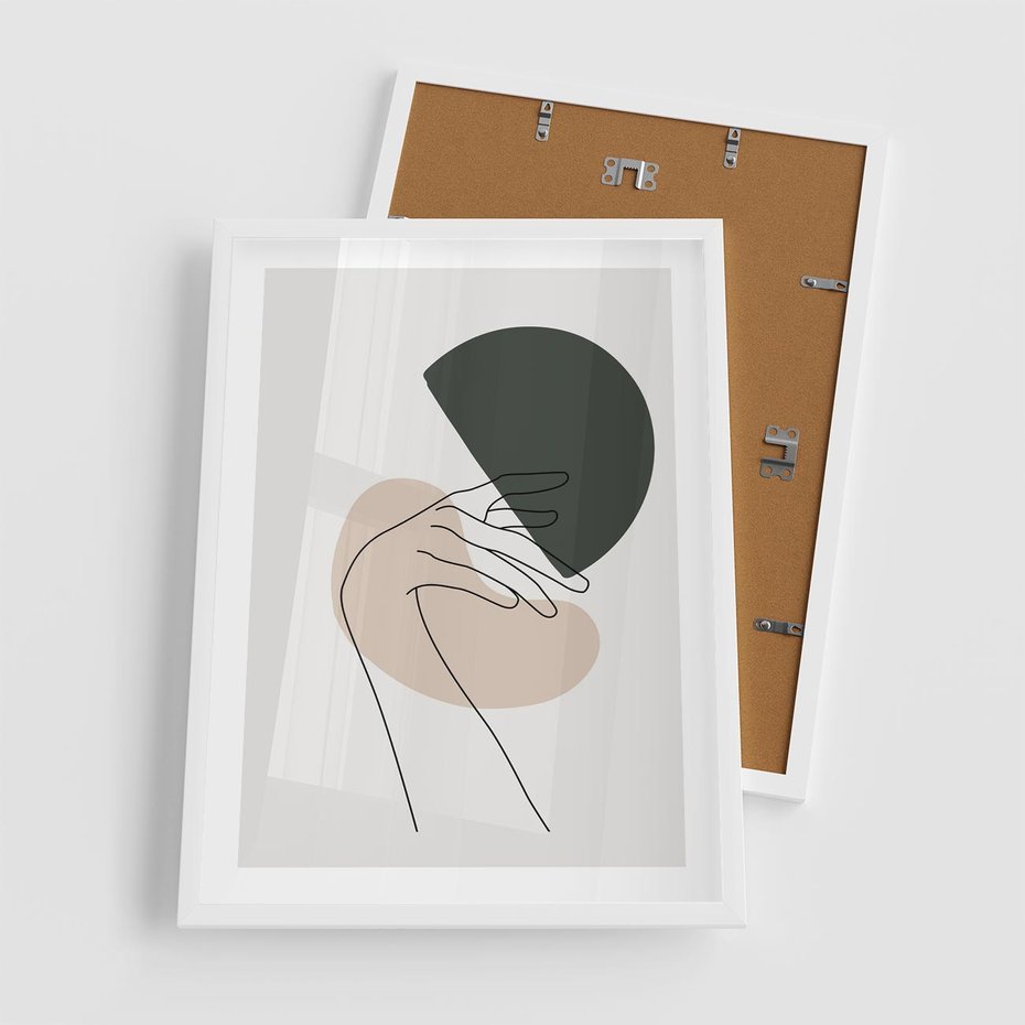 Plakat w ramie 50x70 - Przenikające Kształty - szkic jedną linią, one line - rama biała