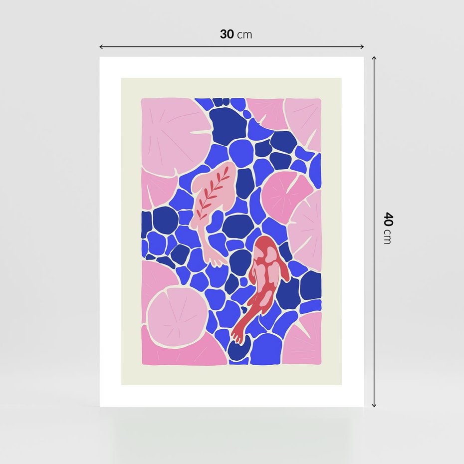 Plakat bez ramy 30x40 - Rzeka Abstrakcji - abstrakcyjna kompozycja, różowe ryby wśród rafy