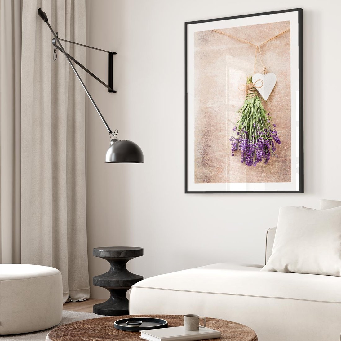 Plakat w ramie 50x70 - Romantyczny urok - lawenda, bukiet - rama czarna