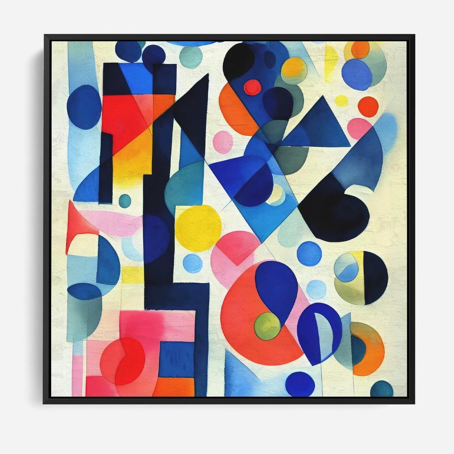 Obraz w ramie 50x50 - Księga Akwarelowych Przeniknięć - abstrakcyjny obraz, różne kolorowe kształty - rama czarna