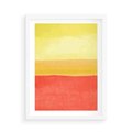 Plakat w ramie 50x70 - Rozmyte Odbicia - kolorowe akwarelowe pasy, odcienie żółci i czerwieni - rama biała