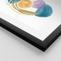 Plakat w ramie 50x70 - Migocące Barwy Akwarel - akwarelowe plamy w odcieniach błękitu, złote kreski - rama czarna