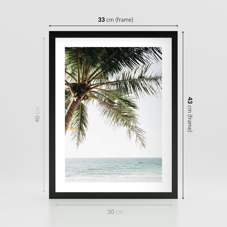 Plakat w ramie 30x40 - Wakacyjne Marzenie - palma nad morzem, - rama czarna