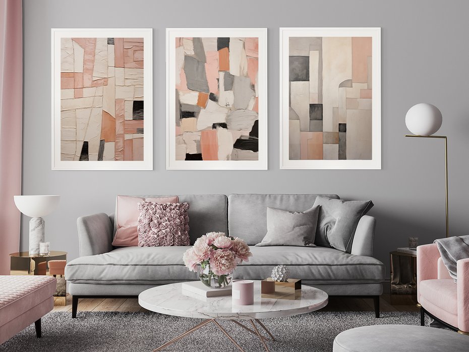 Zestaw obrazy w ramie 30x40 galeria - pastelowa, abstrakcja, olejny - rama biała