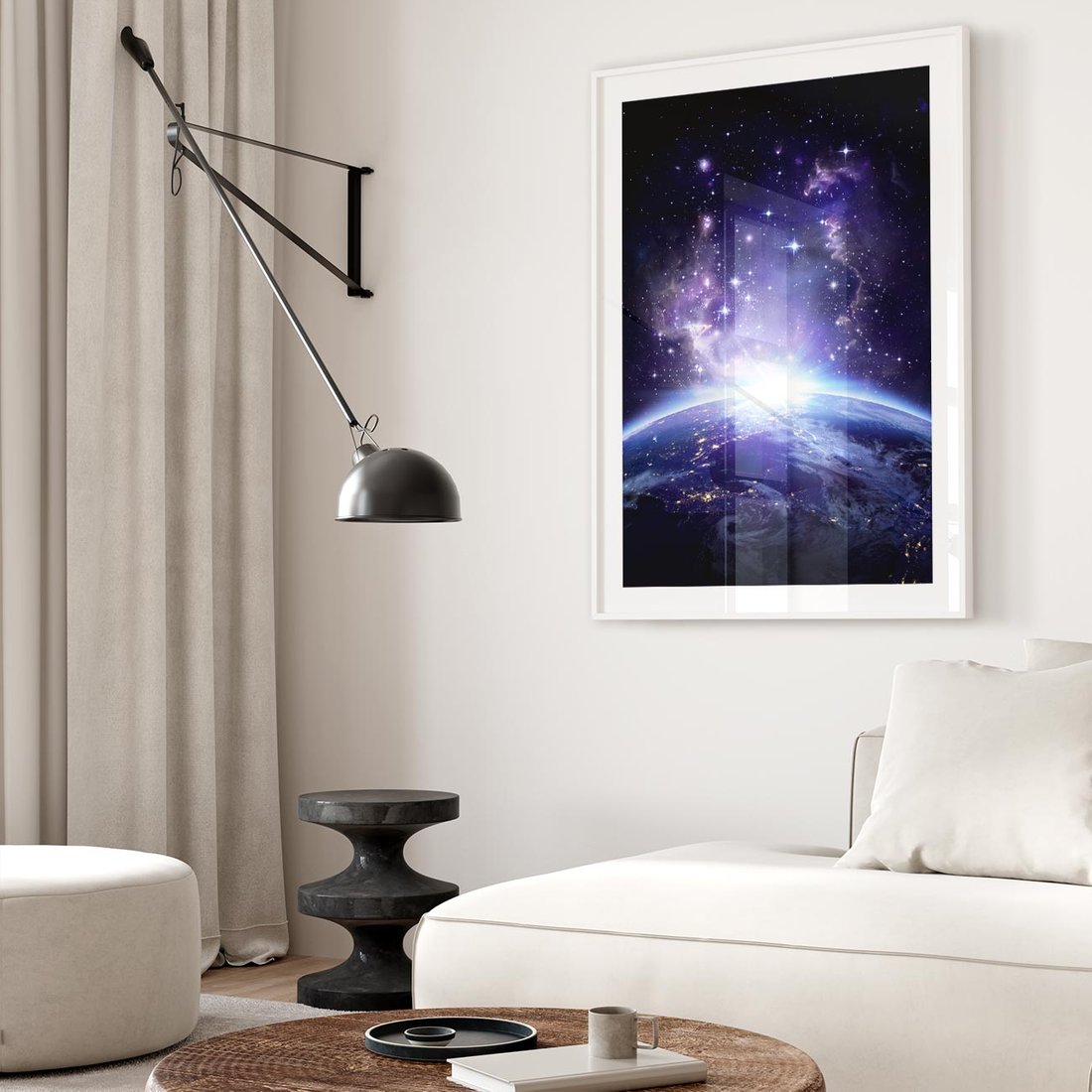 Plakat w ramie 40x50 - Podróż w kosmiczną przestrzeń - kosmos, ziemia - rama biała