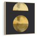 Obraz w ramie 50x50 - Migotliwe Przeniknięcia - złote koła, czarne tło - rama drewno