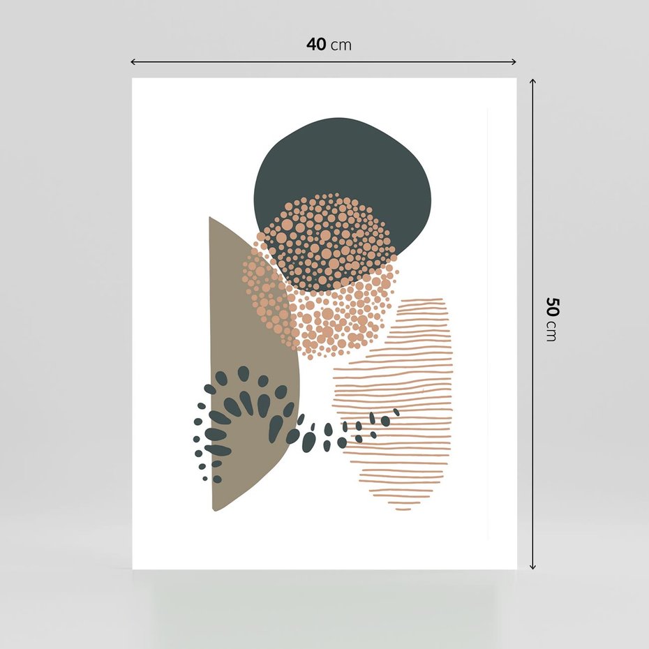 Plakat bez ramy 40x50 - Harmonia Akwarelowych Przestrzeni - abstrakcyjna kompozycja z kropek kresek i kółek, odcienie brązu i beżu